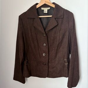 Vintage Women’s Requirements Brown Blazer with Buckles and Unique Buttons Large